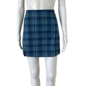 ⭐ John Galt Brandy Melville Blue white Plaid high waisted mini skirt XS